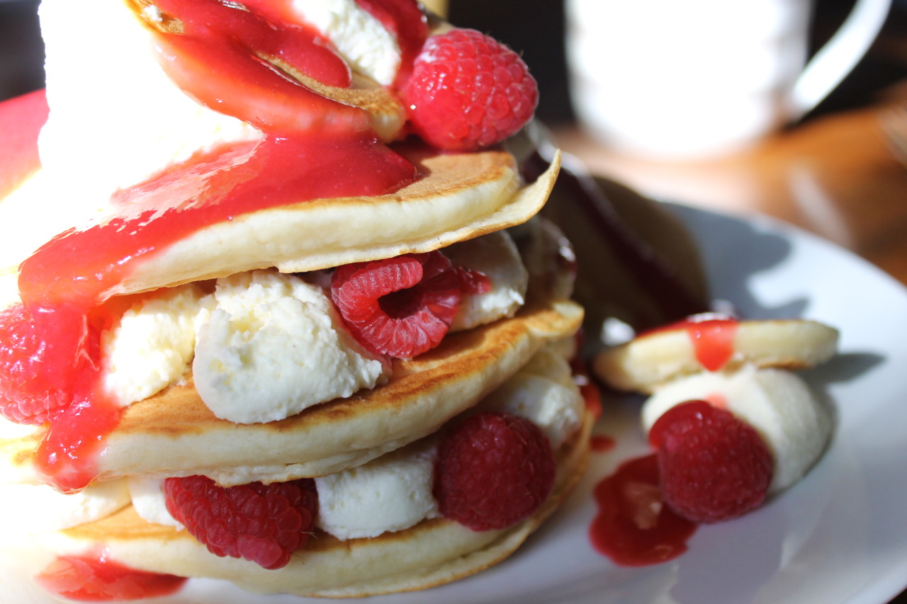 sungodprime:  Birthday pancakes 2016. White chocolate mousse, raspberry vodka sauce,