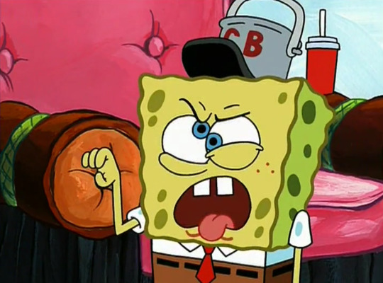 twinking:  jedisceptile:  What I really hate about this new spongebob meme is that there’s already an exact moment in the show where spongebob repeats what’s said to him in a mocking tone, it’s this moment from when spongebob works at the chumbucket: