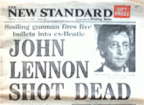 December 8 1980,  John Lennon is murdered by Mark David Chapman in front of The Dakota in New York C