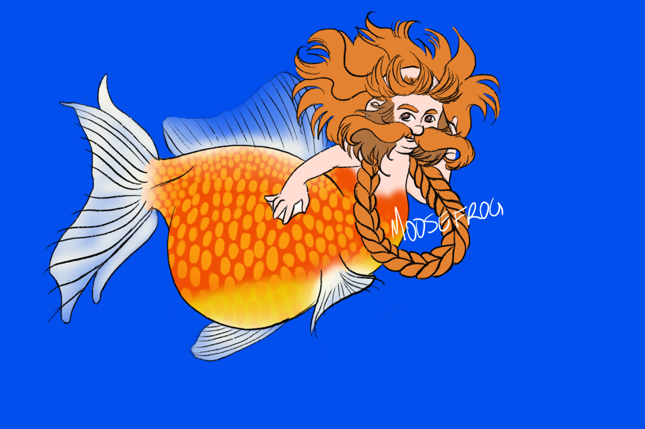 Mer-Bombur. Quick doodley-doo I couldn’t get out of my head. Mer-Bombur is half pearl-scaled goldfish!
Yeah. I dunno what I’m doing anymore either.