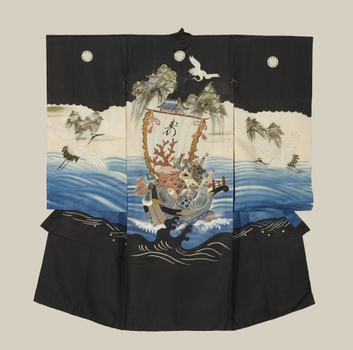 A boy&rsquo;s plain silk miyamairi kimono created for a ceremonial Shinto shrine blessing. The m