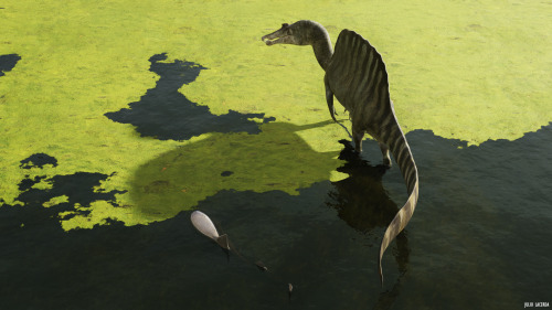 Another quick remake of an older piece; A female Spinosaurus wades through her native waterways whil