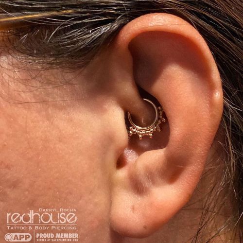 A recent daith jewelry upgrade for Sara one sunny afternoon. Jewelry by Anatometal. #safepiercing #a