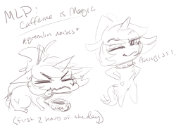 ask-skuttz:  Before and after coffee. Morning Skuttzgremlin has been pumping out art tho 