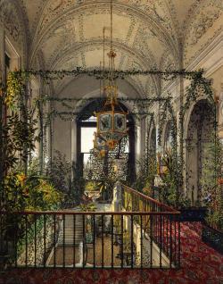 ghosts-of-imperial-russia:  Interiors of the Winter Palace. The Small Winter Garden of Empress Alexandra Fyodorovna   Ukhtomsky, Konstantin Andreyevich       Russia,  1870s 