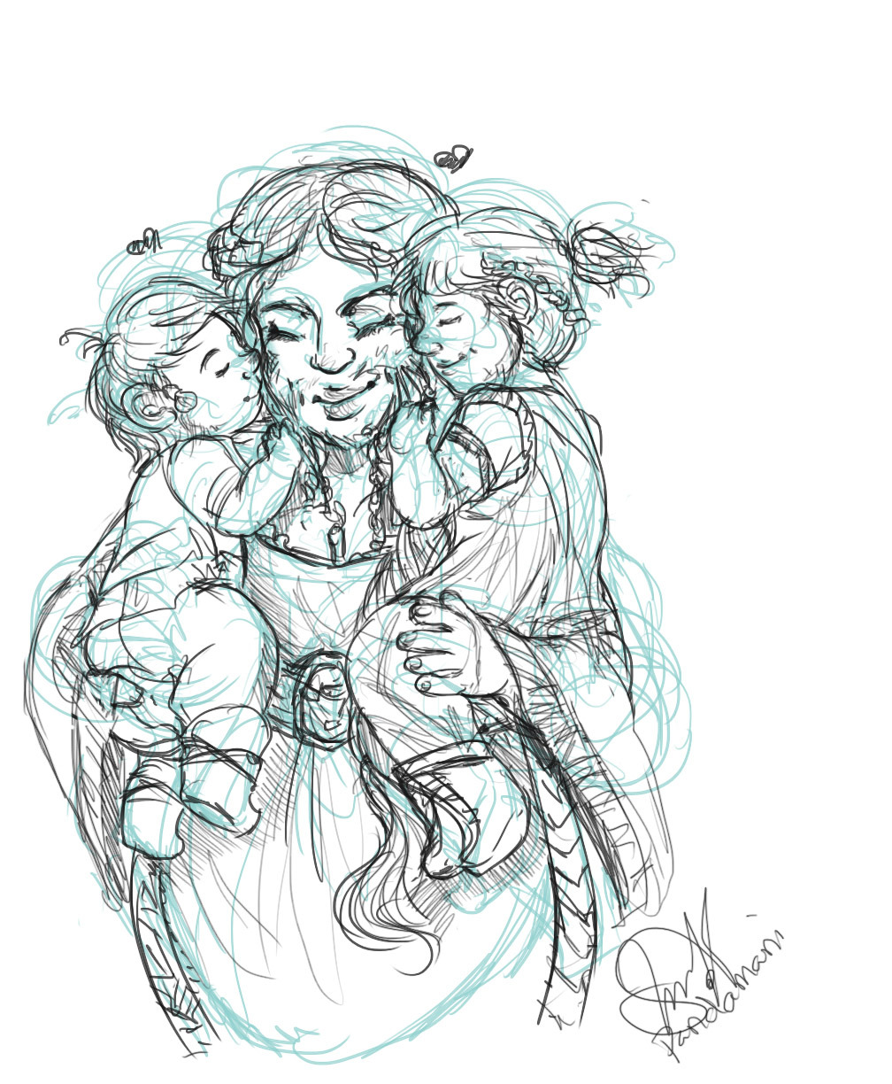 pandamani:  Kisses for mommy. I was originally just gonna draw Dís -but I’m drawing