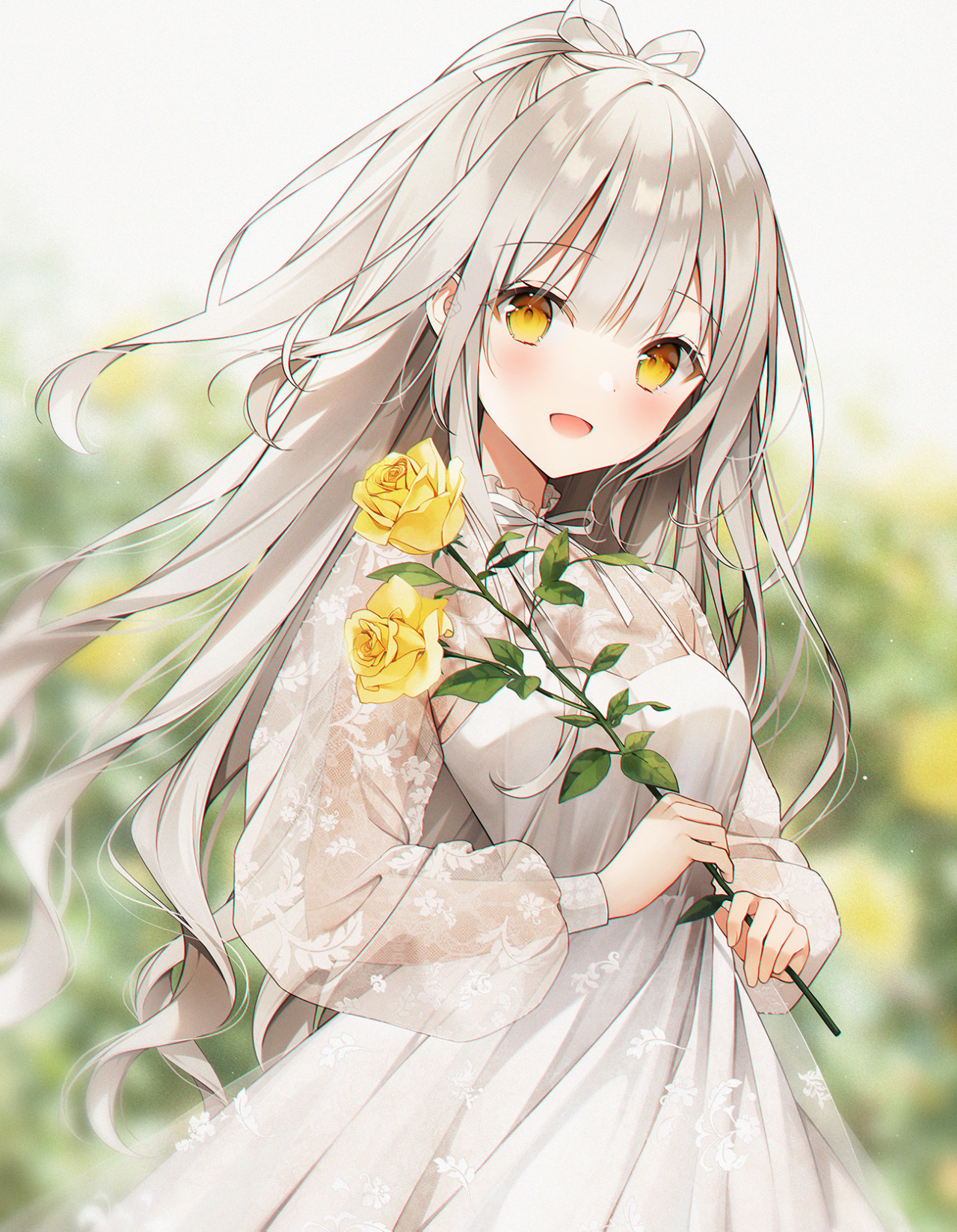 anime girl holding a rose