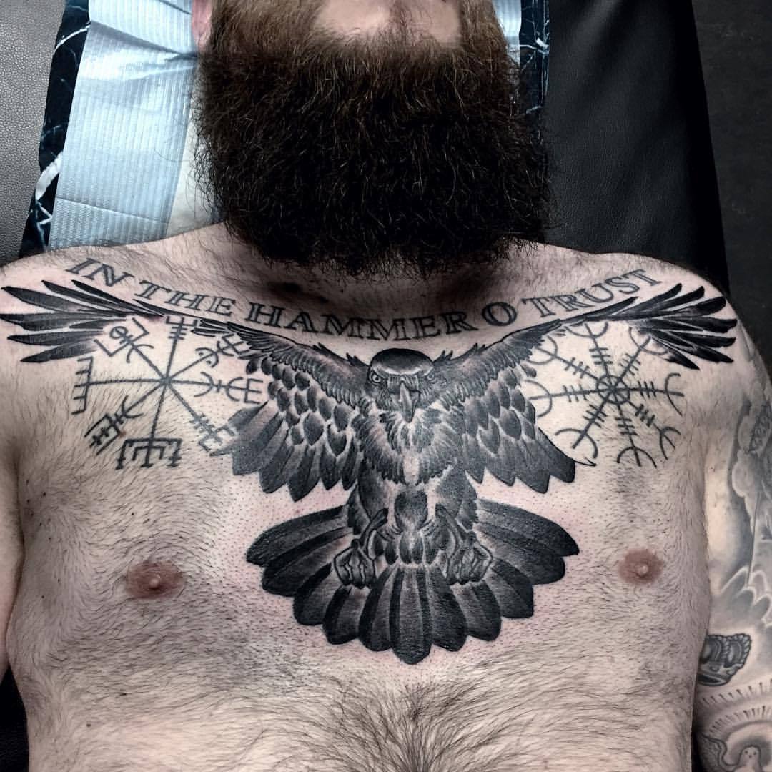 Abstract Raven Tattoo On Man Chest