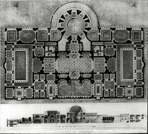 archimaps:Hypothetical plan and section of the Baths of Caracalla, Rome