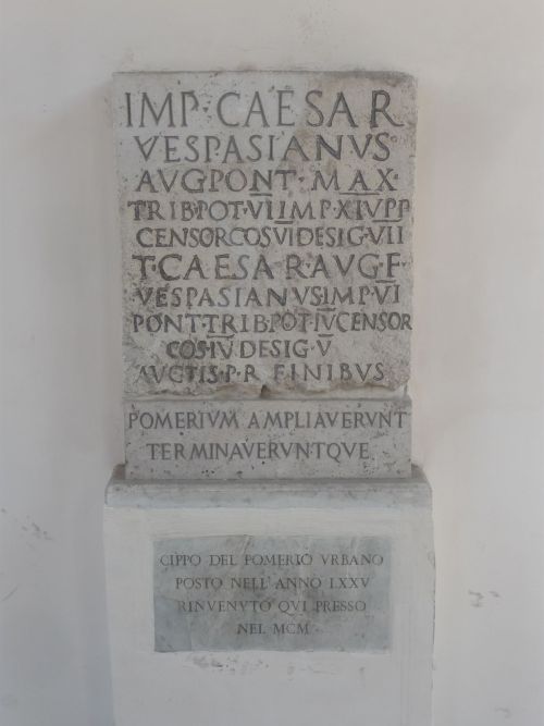 Santa Cecilia in Trastevere - Pomerium border sign* Vespasian era, 75 CE (tribpot * VII)Rome, July 2