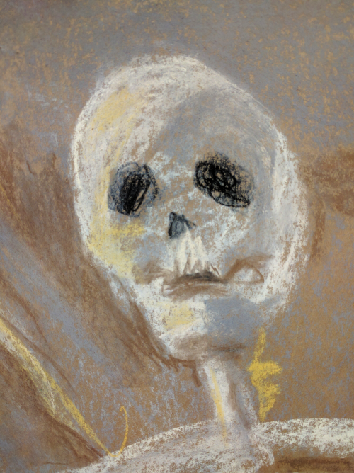 caprette:  prof set up a tiny skeleton next to the model for halloween