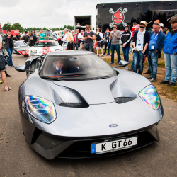 artoftheautomobile:  Ford gave people at Le Mans something to look at: a production-spec 2017 Ford GT. The car led a parade of Fords including the three GT40s that made a 1-2-3 finish at Le Mans 50 years ago. Oh, and the Ford GT won its class this year