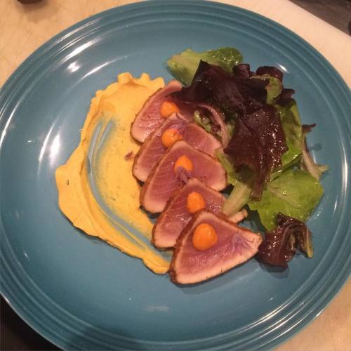 #Latergram: The Daily Catch. Cascabel-rubbed Albacore With Aji Aioli, Dressed Greens And Whipped Egg