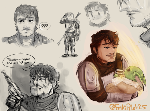Some Helmetless Din Djarin Doodles !!!Why does he have to wear that helmet all the time ??? >:(