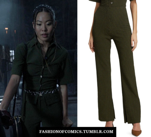  WHO: Nicole Kang as Mary HamiltonWHAT: Nanushka Tabbie Pants - Sold OutWHERE: Batwoman | 3x01 “Mad 