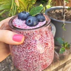 mangoandsea:  Rasp-chia puddin’ + bluebs + fresh mint from my garden   Instagram - lucynevillemusic