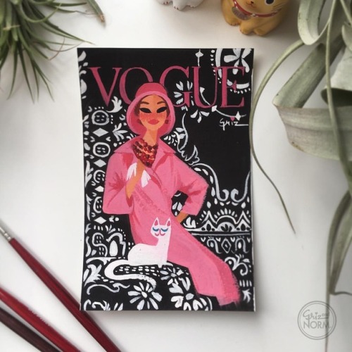 Weekend painting. Pink, black and white Vogue cover#griz #grizandnorm #grizandnormkittycatclub #vo