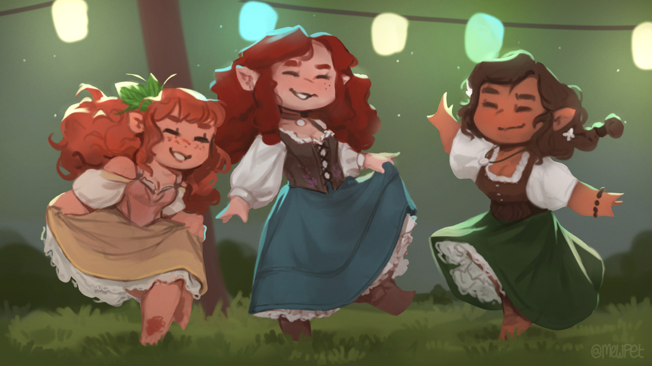 ･ﾟ✧*:･ﾟ✧  Girls night!!  ･ﾟ✧*:･ﾟ✧Ft. Leanna (@pistachiozombie), Míya, Blossom (@stardryad) #Love these girls sm #ocs #other peoples ocs #Leanna#Míya#Blossom#Hobbit#Half-Elf#Dwobbit #Theyre teaching Míya to dance 😍  #(shes trying her best!)  #hobbit party time #PistachioZombie#stardryad #lotr!Míya #chibi#myart#week 3#week 107 #hope this is ok to post ^^  #also - stand on one foot gang lol