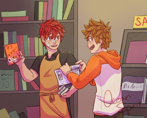 A Debate l Day 4: Bookshop AU l 0027 - Tsuna/EnmaLocal comic nerd distracts book shop employee with 