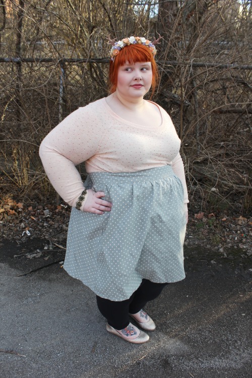 afatfox:  sweater ~ forever21+ (3x)skirt ~ modcloth (4x)leggings ~ walmart (3x)shoes ~ paylessbracelet ~ avenueheadband ~ lolimillie via etsylips ~ nyx butter lipstick in pops