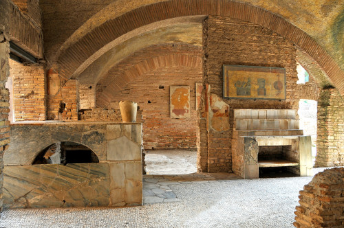 Restaurant build 2000 years ago. Area Archeologica di Ostia Antica (Italy)This Thermopolium, in a pr