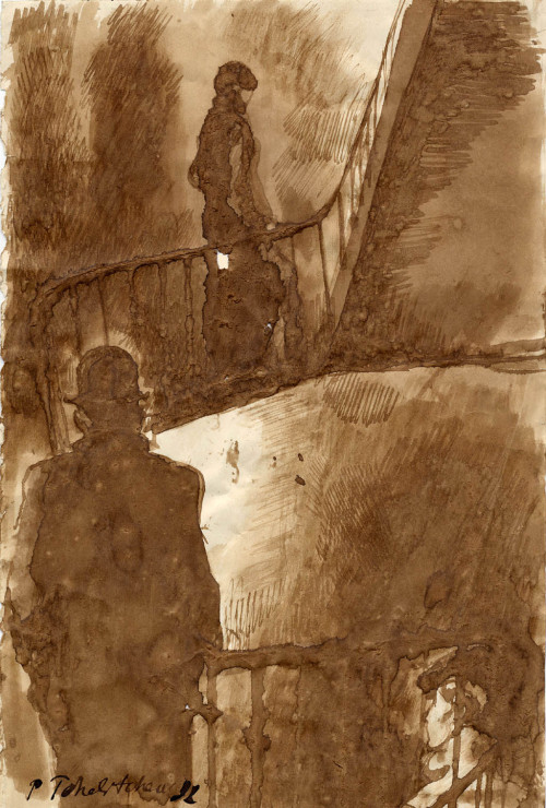 poboh: The Stair, 1932, Pavel Tchelitchew. Russian (1898 - 1957) - Sepia Ink and Wash on Paper -