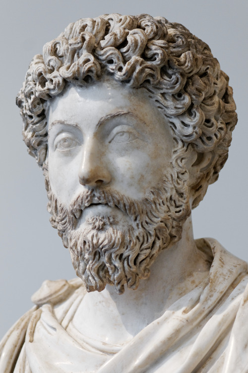 A portrait of the Roman Emperor Marcus Aurelius (r. 161-180 CE).  Artist unknown.  Found at Acqua Tr