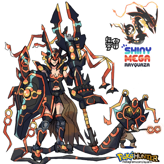 Pokémon x Monster Hunter Art: Shiny Mega Rayquaza and Crimson Glow