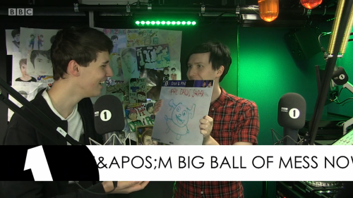 blasphemyhowell: the last radio show before they go on tour in which Phil draws Shrek