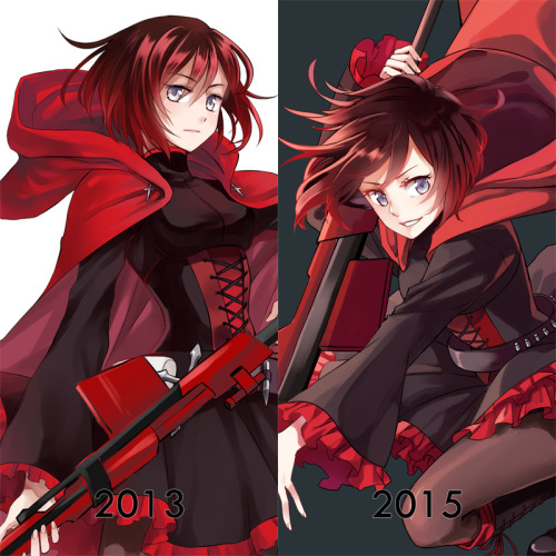 lowaharts:  posted this on twitter but I wanted to post this here too *p* The 2013 RWBY was drawn for roosterteeth’s movie poster contest and the 2015 RWBY was drawn for the Japanese release of RWBY vol 1! o)-< I feel like my improvement has slowed