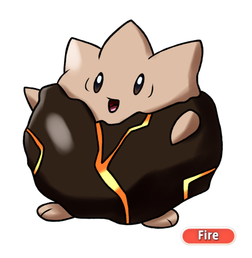 175 - TogegaoFire Ball Pokemon“Its eggshells are covered with red-hot ash and rock, which speed up t