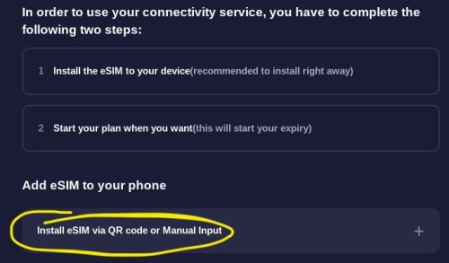 Install eSim via QR code menu.