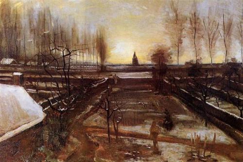 vincentvangogh-art:The Parsonage Garden at Nuenen in the Snow1885Vincent van Gogh