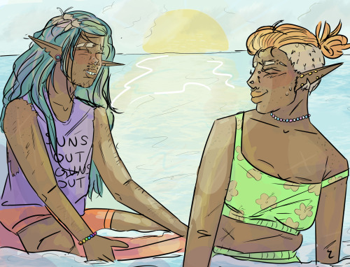 the-lady-flame:i wish i was at the beach____________[image id: lup and taako from the adventure zone