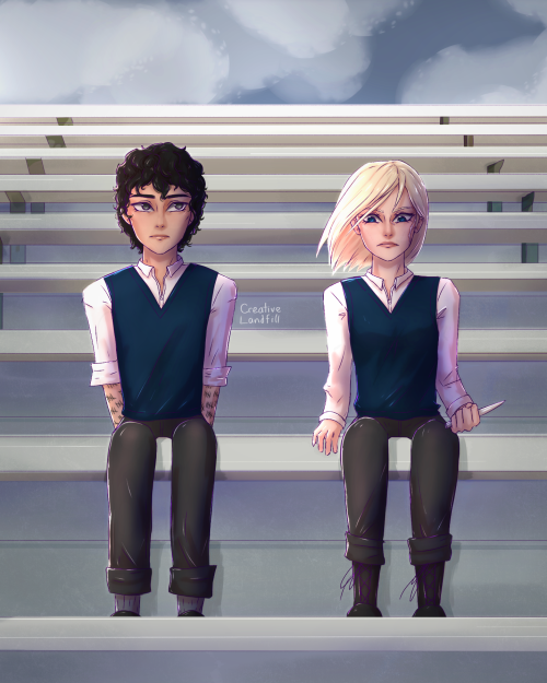 August and Kate hanging out on the bleachers in book 1 :)