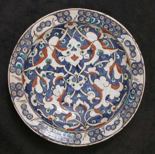 Dish with Split-leaf Palmette Design, Islamic ArtMedium: Stonepaste; polychrome painted under transp
