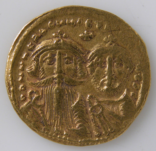 Solidus of Heraclius and Heraclius ConstantineByzantine, made in Constantinople, ca. 630 AD[in Greek