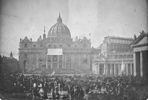 Daguerreotype view of a crowd in St. Peter’s Square in Vatican City taken by an unidentified Italian
