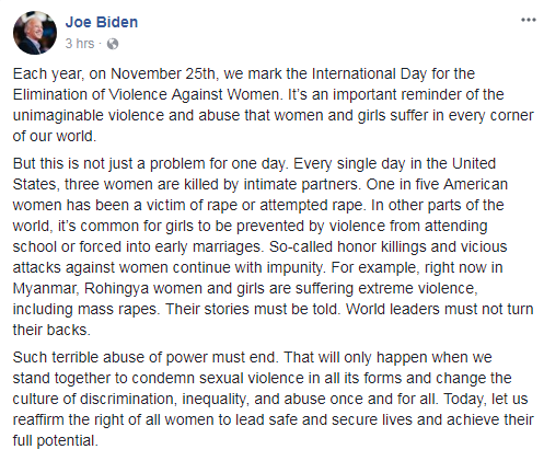 TW for rape, sexual assaultSource: Joe Biden’s FB pageAmerica, today we could have an administration