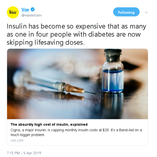 thisiseverydayracism:uncommonbish:endangered-justice-seeker:Insulin costs like $5 to make. This is m