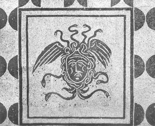 museumofclassicalantiquities:Detail of mosaic floor, Domus delle Gorgoni (House of the Gorgons).Osti