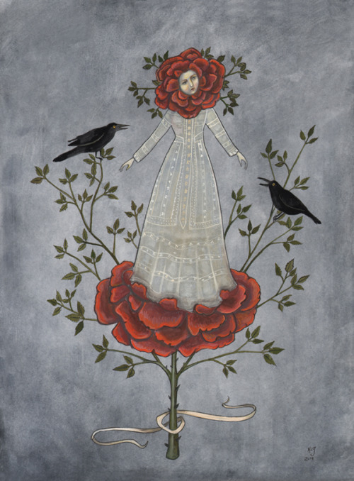 swan-bones: Arose Gouache and watercolor on paper, 2014 by Kelly Louise judd