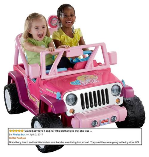 It’s never too late to own a Power Wheels Barbie Jammin Jeep WranglerDoors open and close for 