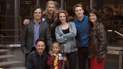 sscarlett:  RDJ, Mark Ruffalo, Chris Hemsworth, Scarlett Johansson, Chris Evans, Cobie Smulders on the set of ‘Age of Ultron’ 