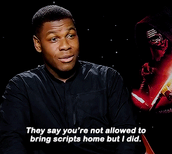 bb8beepbeep:John Boyega on bringing scripts home with him