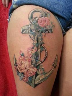 Tattotodesing:  Anchor With Flowers Tattoo  - Http://Goo.gl/8Inf3K