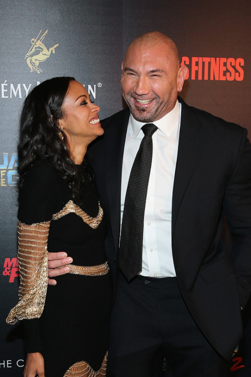 theavengers:    Zoe Saldana and Dave Bautista attend the screening of ‘Guardians of the Galaxy Vol. 2’ presented by Remy Martin at The Whitby Hotel on May 3, 2017 in New York City.  