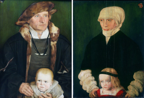 history-of-fashion:ab. 1525 Barthel Beham - Hans Urmiller and his son & Margaret Urmiller, née S