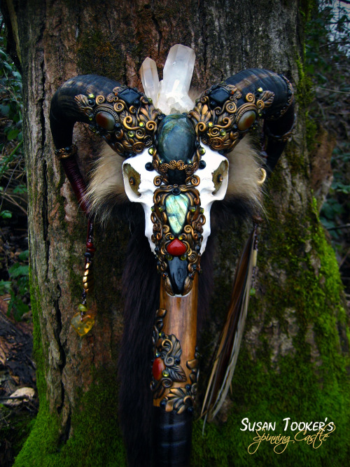 spinningcastle:Sacred Ram Skull Staff by Susan Tooker of Spinning Castle