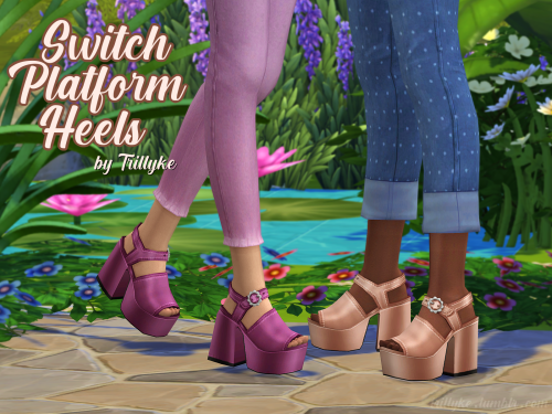 trillyke:Switch Platform HeelsSuper cute platform shoes with peep toes and ankle strap with a daisy 